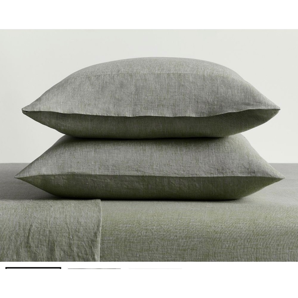 Pottery Barn Belgian Flax Linen Standard Pillowcases Set of 2 Dark Forest